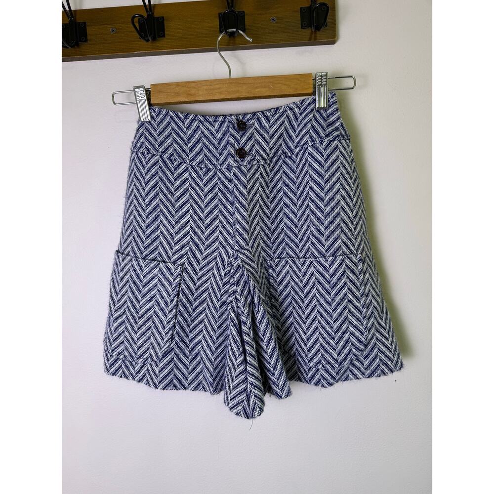 Vintage Garland Blue Chevron Pleated Mini Skirt XXS 00 Kids 4-5